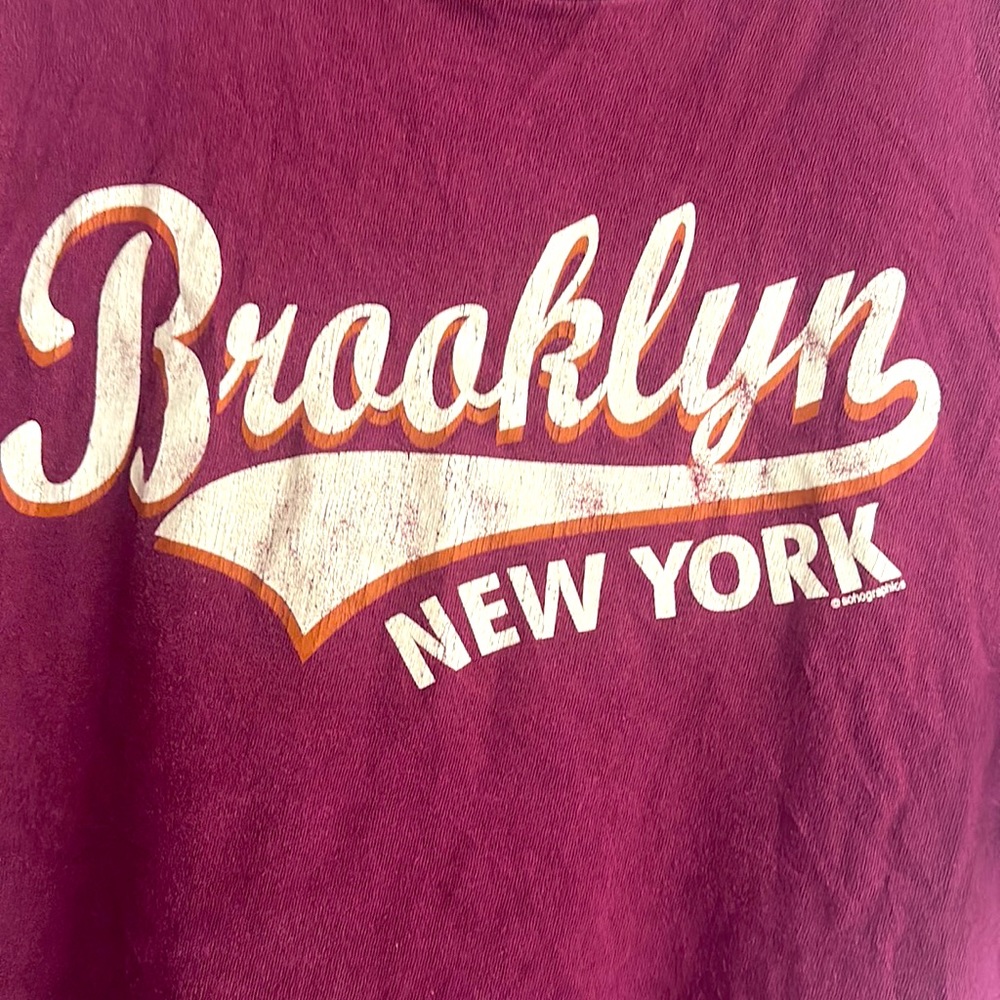 Gently worn vintage Brooklyn, NY dark red cotton T-shirt, unisex XL